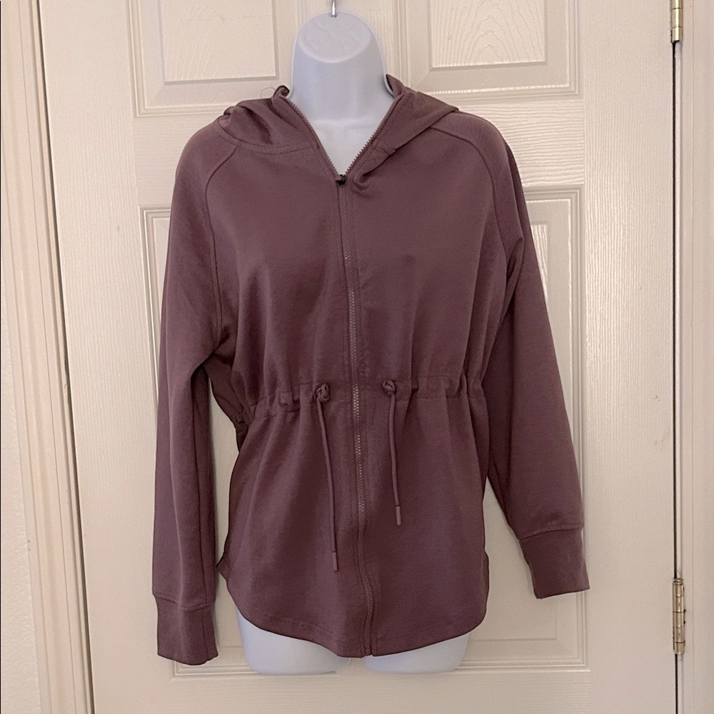 dip Mauve Zip-Up Hoodie with Drawstring Waist